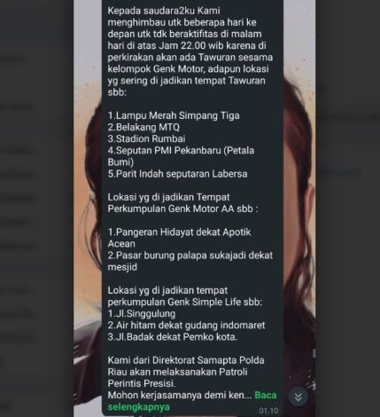 Polda Riau Tegaskan Tidak Ada Imbauan Mengenai Tawuran yang Beredar di Media Sosial