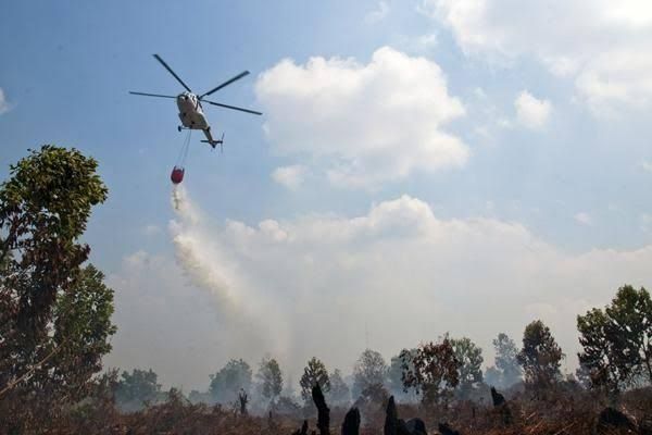 4 Heli Water Bombing Dikerahkan, Satgas Karhutla Riau Berhasil Padamkan Kebakaran di Inhu