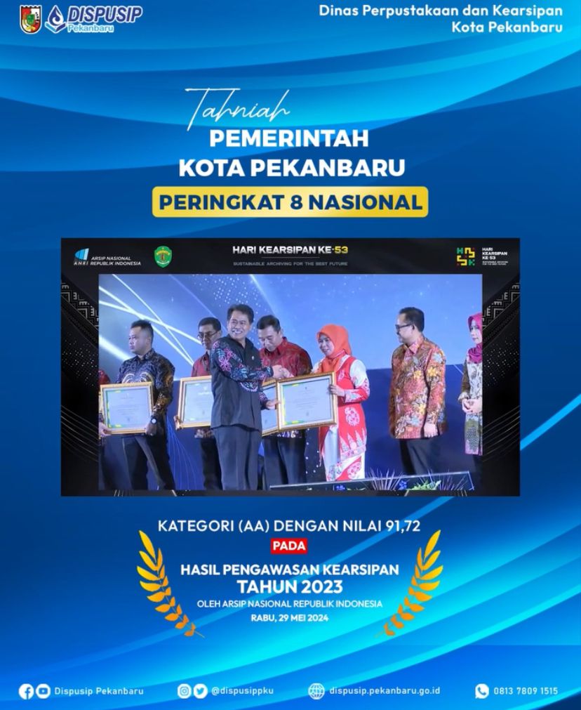 Kota Pekanbaru Raih Penghargaan Kearsipan Tingkat Nasional