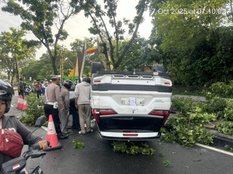 Begini Kronologi Xpander Terbalik di Jalan Sudirman Pekanbaru: Hilang Kendali, Tabrak Brio dan Pohon