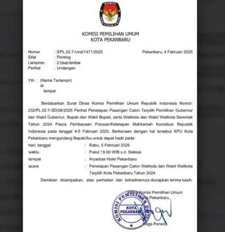 KPU Pekanbaru Gelar Pleno Penetapan Walikota Terpilih Pasca Gugatan Ditolak MK