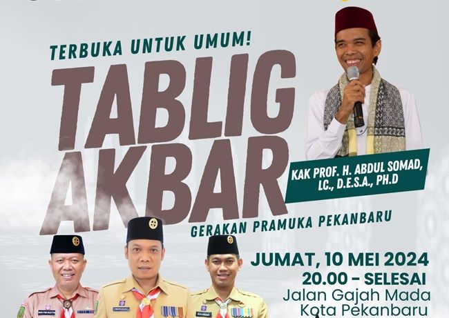 Yuk Ramaikan, Malam Ini UAS Tablig Akbar Gerakan Pramuka Pekanbaru di Jalan Gajah Mada