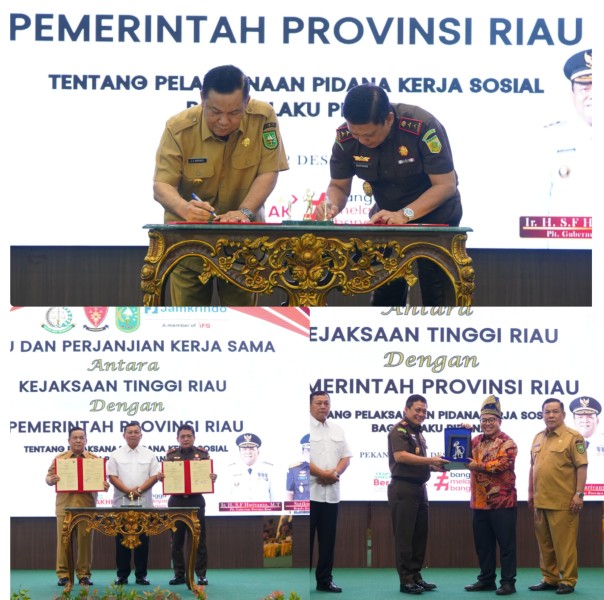 Kejati Riau-Pemprov Riau Tandatangani MoU dan Perjanjian Kerjasama terkait Pelaksanaan Pidana Kerja Sosial