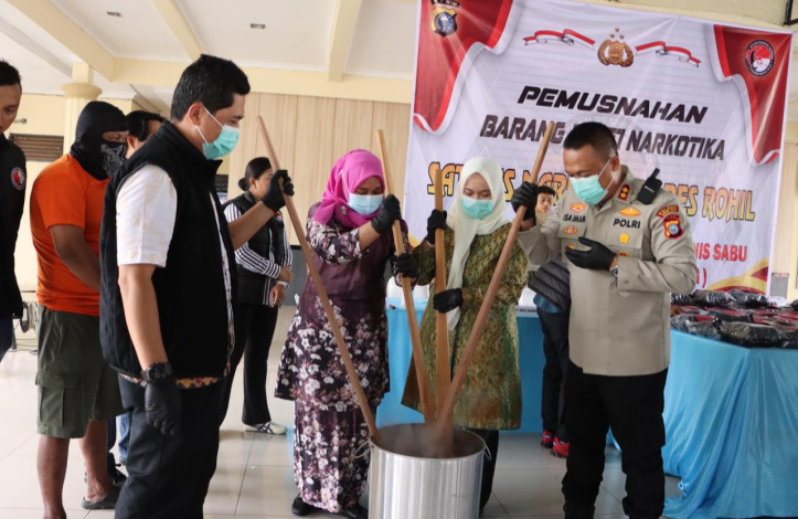 Polres Rohil Musnahkan Barang Bukti 79,98 Kilogram Sabu-sabu